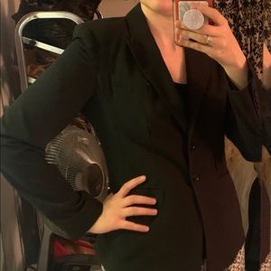 Black two button double breasted suit jacket